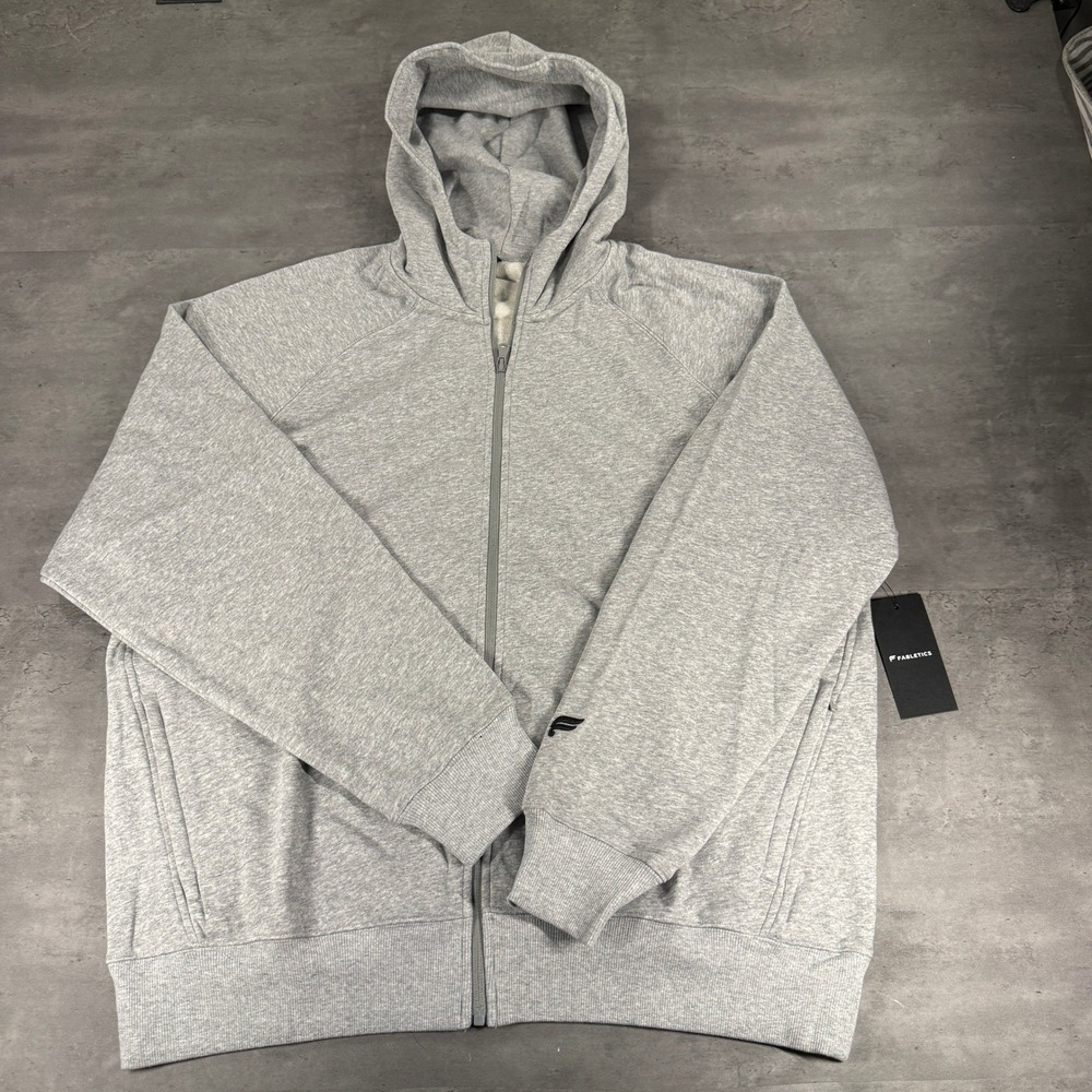 Fabletics Hoodie Mens XXL 2XL Gray The Year Round Terry Full Zip $95 NEW Warmup